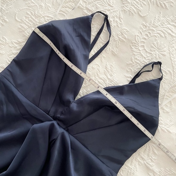 NWOT Lulus Caught Feelings Navy Blue Satin Ruffled Midi Dress Small Medium Large - Picture 12 of 16